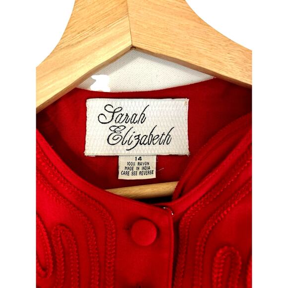 Vtg Sarah Elizabeth Red Embroidered Peplum Puff Sleeve Maxi Dress 14 Holiday - Picture 4 of 7